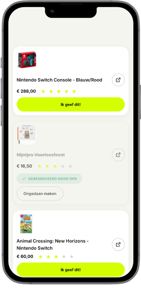 Cadeau afstrepen op verlanglijstje — geen account nodig
